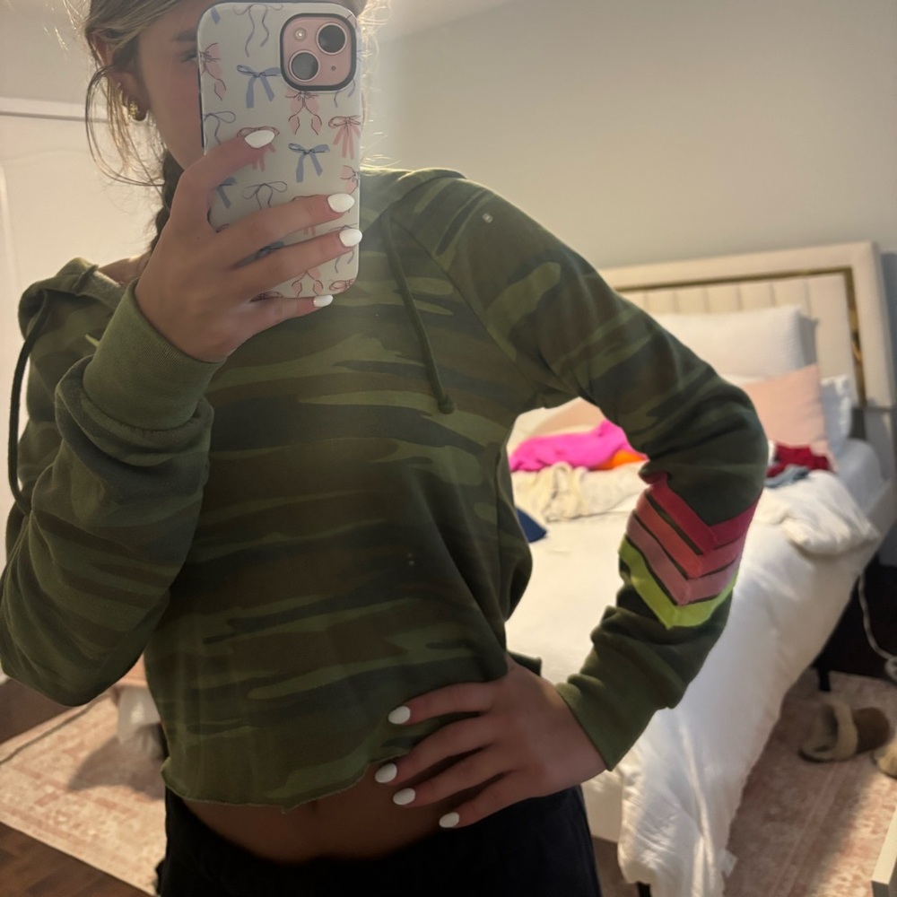 Aviator Nation Green Camouflage Hoodie with Pink Accents